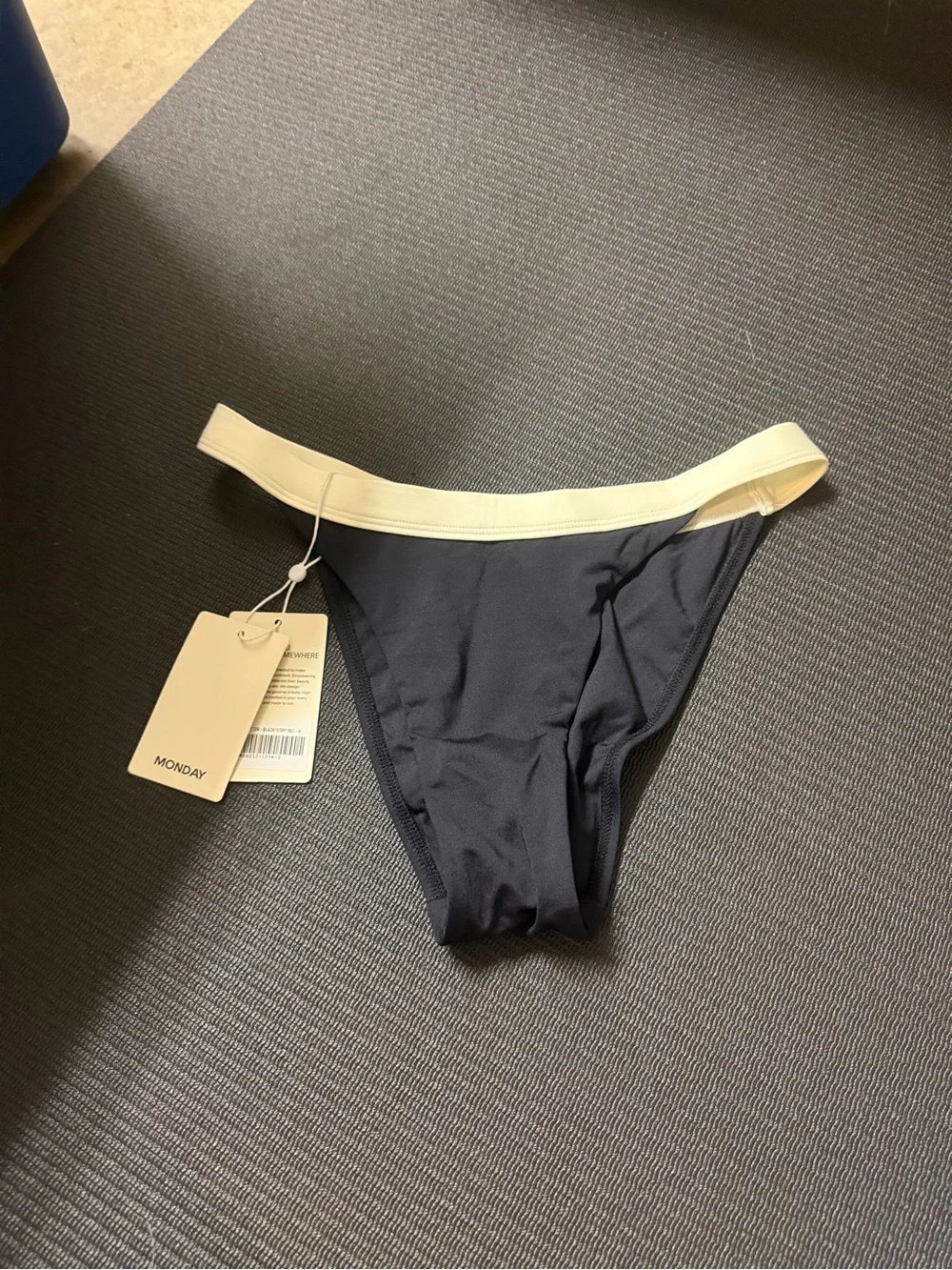 Monday Swimwear Black Bikini Bottom with Cream Waistband